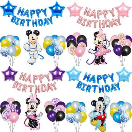 1set Mickey Mouse Birthday Party Decorations Kids Foil Balloons Baby Shower Minnie Party Supplies Latex Balls 32inch Digit Toys