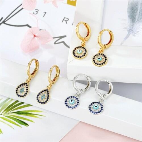 1Pair Bohemian Vintage Zircon Evil Eye Hoop Earrings For Women Unique Simple Metal Water Drop Mini Circle Earrings Jewelry