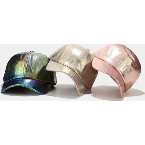 2021 Unisex European and American ins Folds PU Baseball Cap Men and Women Street Trend Colorful Cap Stage Hip-hop Hat Peaked Cap