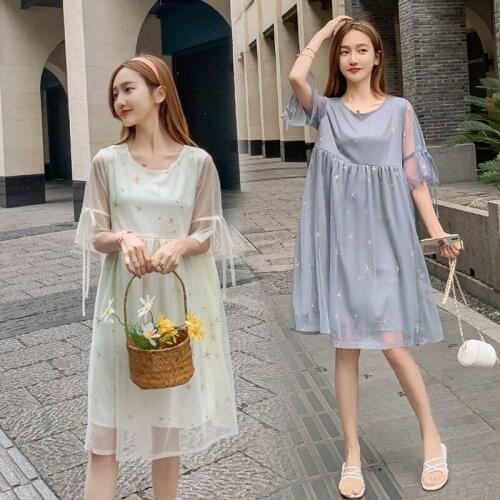 299# Nursing Maternity Clothing Loose Patchwork O Neck Stylish Dress Pregnant Women Pregnancy Nursing Dress
