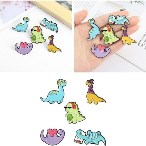 Cute Dinosaur Lapel Brooch Pins Cartoon Animal Brooches Pin Badges for Clothes Jackets Hats Jean Bag Clothes Decoration 5 Pack