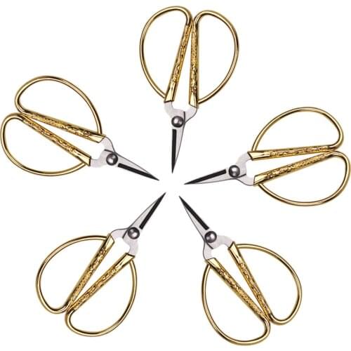 5Pcs 8.5*5.2CM Vintage Tailor Scissors Stainless Steel Gold Sewing Scissors Small Cutter for Dragon Pattern Fabric Craft Tools