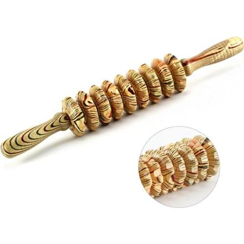 9-Wheel Wooden Abdomen Massager Multifunctional Fitness Roller Stick Muscle Relax Tool Body Anti Cellulite waist Massage