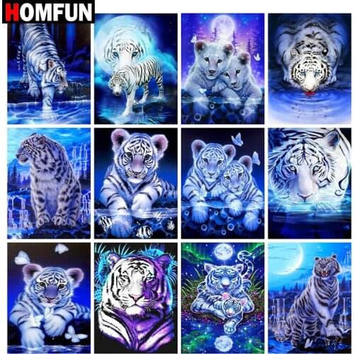 HOMFUN Full Square/Round Drill 5D DIY Diamond Painting "Animal tiger landscape" Embroidery Cross Stitch 5D Home Decor Gift