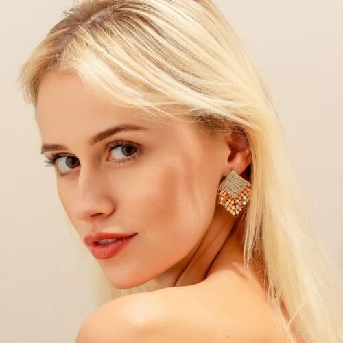 Glitter Crystal Rhombus Disc with Extravagant Statement Earrings For Women
