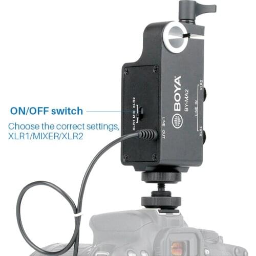 BOYA BY-MA2 Dual-Channel XLR Audio Mixer with 6.35mm input 3.5mm Jack for Canon Nikon DSLR Camcorders Wireless Microphone System