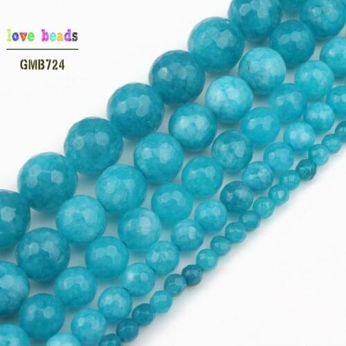 Natural Stone Beads Faceted Chalcedony Blue Jades 4/6/8/10/12mm Round Beads For Jewelry Making Spacer Beads Diy Bracelets