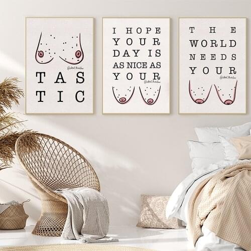 Boho Style Boobs Art Tastic Quote Prints Abstract Body Positive Poster Nordic Retro Goddess Wall Canvas Painting Bathroom Decor