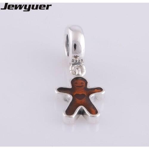 Gingerbread Man Dangle Charm 100% 925 Sterling silver Fits European brand Bracelets DIY Making Jewelry wholesale DA021