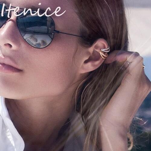 Itenice 2pcs Shap Rhinestone Ear Cuff Bohemia Stackable Earcuffs Crystal Ear Clips Earrings For Women Gold Color Wedding