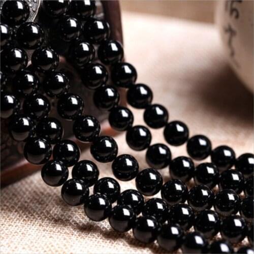 Stone Beads 4 6 8 10 12 14mm Smooth Round Black Agata Onyx loose stone Jewelry Beads Bracelet Making DIY