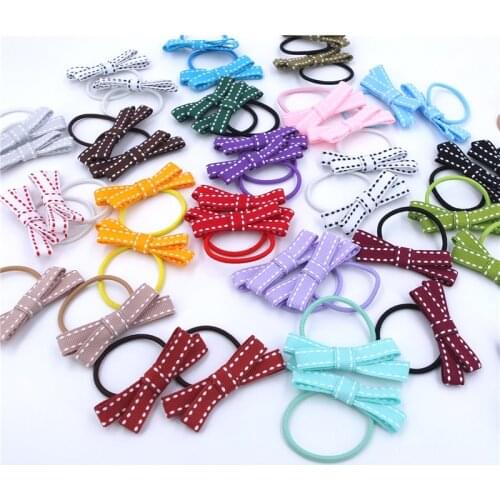 2 PCS Baby Girls Stitch Ribbon Bow Hair Elastic Bands Toddler Infant Kids Small Hair Bows Elastic Loop Accessories