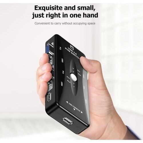 HW1702 4 Ports USB KVM Switch Box USB KVM Switcher 4 Ports in 1 Out 4K 1080P VGA Splitter Box for Sharing Keyboard Mouse Monitor