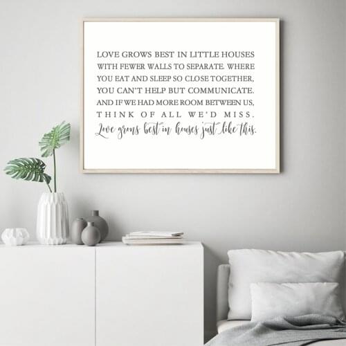 Love Grows Best in Little Houses Like This Wall Art Prints and Poster , Family Love Sign Housewarming Canvas Painting Home Decor