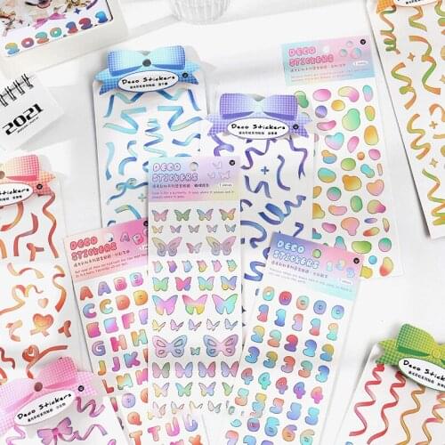 Cute Rainbow Ribbon Numbers Stickers Gilding PET Decor Butterfly Sticker Scrapbooking Diary Album Stationery Stickers Aesthetic