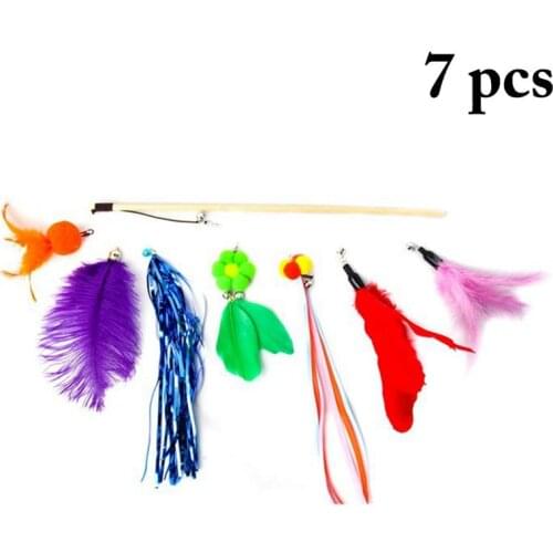 Dorakitten Cat Teaser Toys Set Detachable Fake Feather Decor Cat Wand Kitten Teaser Interactive Toy Pet Supplies Pet Accessories