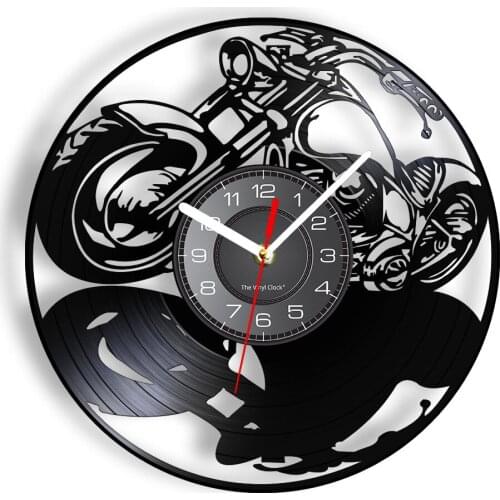 Motorcycle Vinyl Record Wall Clock Motorbike Garage Wall Art Man Cave Home Decor Boy Vehicle Transportation Vintage Wall Watch