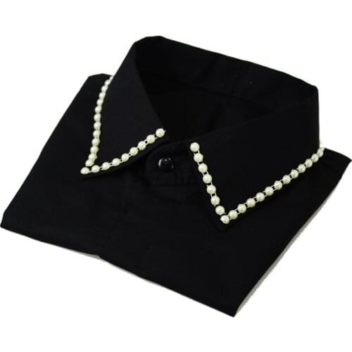 Original Women Fake Collar Detachable Collars Crystal Black cotton white round Fake collar wild shirt pearl trim cotton decorate