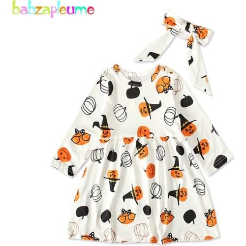 Toddler Girl Fall Clothes 2020 Halloween Cartoon Pumpkin Long Sleeve Cotton Baby Dress Kids Dresses Children Clothing Set 1913-1