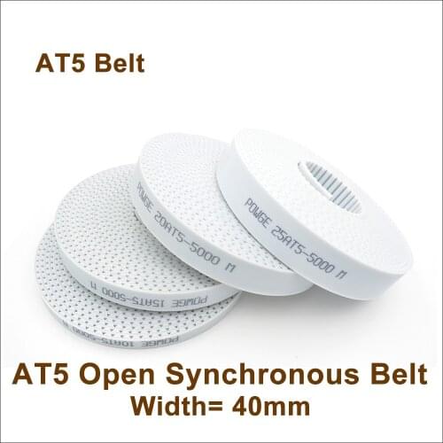 POWGE 15meters AT5 PU Open Synchronous Belt W=40mm AT5 Polyurethane With Steel Core Timing Belt Pulley Metric Trapezoid AT5-40