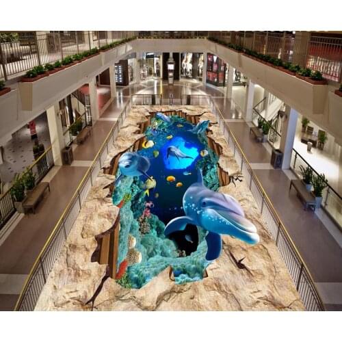 PVC Floor Sticker Painting Murals Modern Custom 3D Floor Mural Dolphin 3D Three-Dimensional Painting Floor Painting