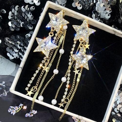 Luxury Design Crystal Star Earrings for Women Imitation Pearl Tassel Dangle Earring Female 2019 Fashion Jewelry Korean Earrings