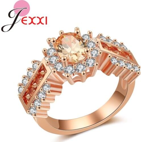 Luxury Dasiy Flowers Women Rose Gold Wedding Rings Micro Paved Sparkling Rhinestone Crystal Party Accessories Jewelry