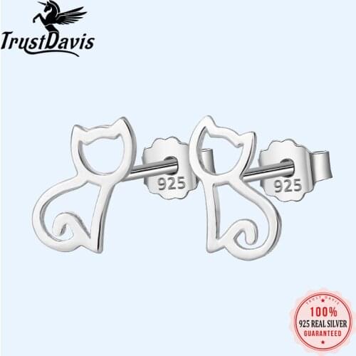 Trusta 100% 925 Sterling Silver Earring Fashion Cute Tiny Symmetry Cat Stud Earrings Gift For School Girls Daughters Gift DS011