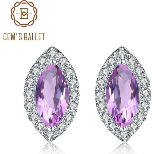 Gems Ballet Round Natural Amethyst Earrings Fine Jewelry Solid 925 Sterling Silver Earrings For Women Earring