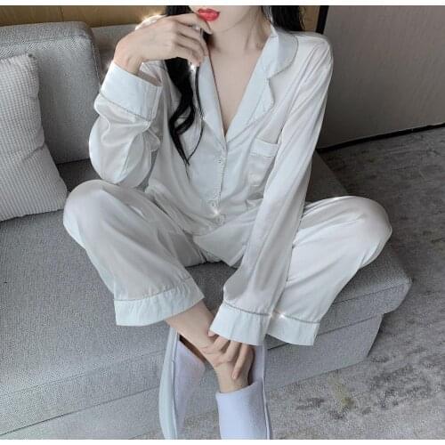 Make firm offers silk early autumn leisurewear silky long-sleeved pants pajama two-piece women