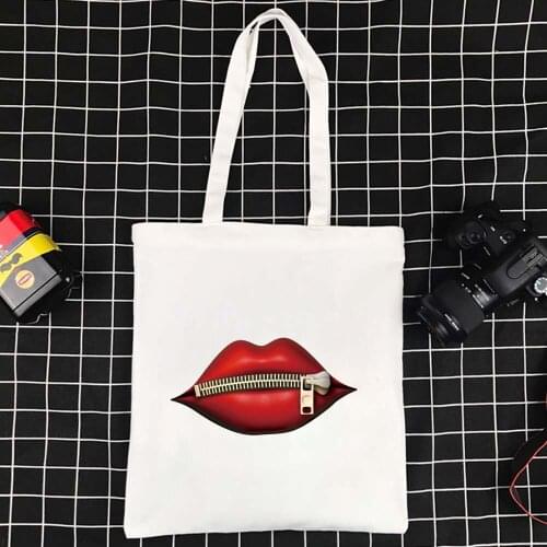 Shopping Bag Mouth Series Foldable Shoulder Bag Reusable Women Handbag High Quality Large Capacity Tote Bag Fashion Travel Bag