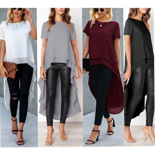 SLn 2021, New Fashion Design Is Short Before And Long After The Solid Color Round Neck Womens Top M6028