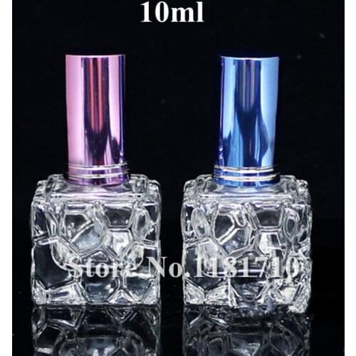 10pcs/Lot 10ml Square Glass Bottle Spray Perfume Bottle Clear Travel Empty Scent Bottle Screw Parfum Bottle Atomizer Glass Vials