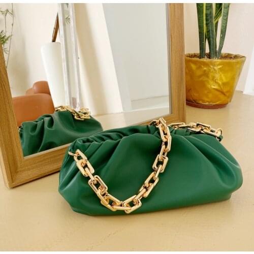 2021 New Heavy Metal Chain Hobos For Female Luxury Designer Brand Shoulder Bag Leather Womens Handbag Clutch Bags