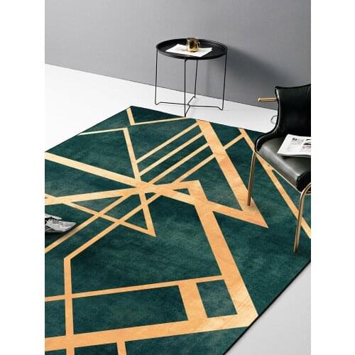 Light Luxury Retro Dark Green Golden Line Doormat Bedroom Living Room Carpet Bedside Kitchen Floor Mat