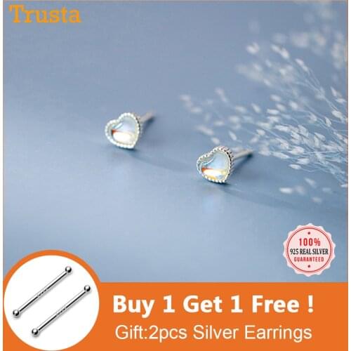 TrustDavis Real 925 Sterling Silver Fashion Sweet Romantic Heart Stud Earrings For Women Wedding Birthday Fine Jewelry DA2156