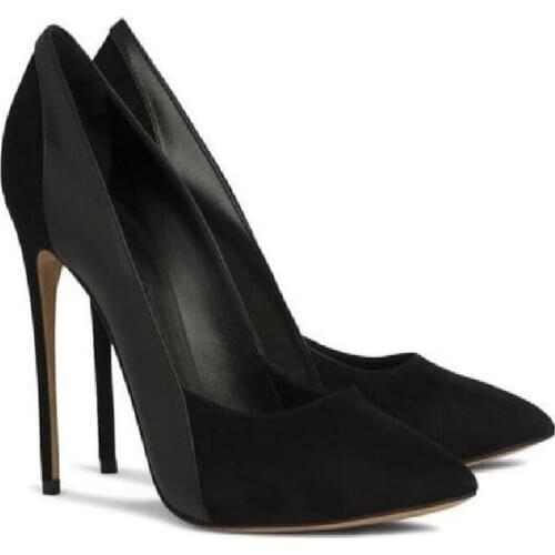 Spring new splicing suede 12CM super high-heeled stiletto single shoes banquet dress large size fashionable daily womens shoes