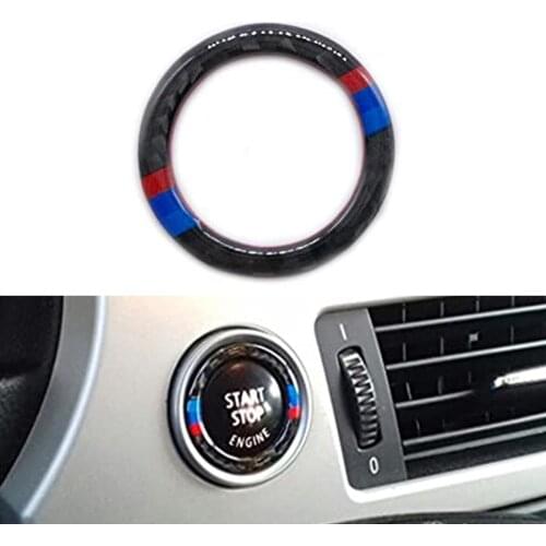Carbon Fiber Car Engine Start Stop Ignition Key Ring Sticker for BMW E90 E92 E93 3 Series Engine Start Button Cover