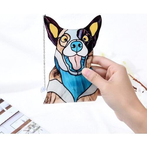 Stained Glass Cat/Dog Window Hanger Sun Catcher Kitten Window Hanging Suncatcher Painted Cartoon Ornament Pendant Dropshiping