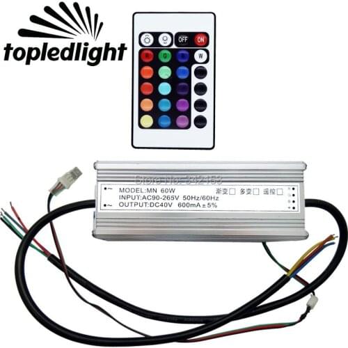 IP67 Waterproof 60W RGB LED Driver AC90-265V DC40V 600MA With Remote Controller With Memory Function Lighting Transformers