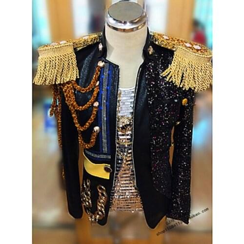 High quality Nightclub singer performance Jacket slim design costume outerwear DJ chain blazer outfit