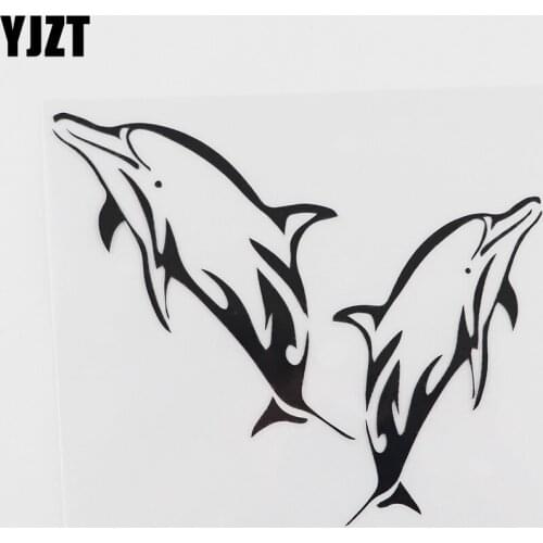 YJZT 12.6CMX11CM Cartoon Dolphins Marine Decor Vinyl Car Sticker Black /Silver 13C-0245