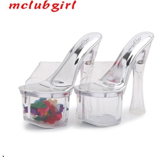 Mclubgirl 34-43 Size 18-20 Cm Height Crystal Slope Heel Slippers Female Summer Waterproof Platform Non-slip Thick Bottom LFD