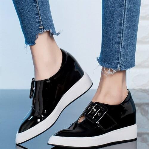 2021 Platform Wedges Oxfords Shoes Women Genuine Leather High Heel Pumps Shoes Female Low Top Pointed Toe Loafers Casual Shoes