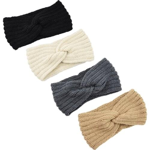 Winter Solid Color Crochet Knitting Woolen Headband Weaving Cross Handmade DIY Stretchy Hair Bands Warm Ear Girls Women Headwrap