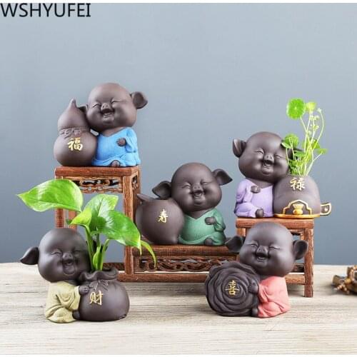 1PCS Ceramic Tea pet Ornaments Small pig Statue tea Figurine Boutique Tea decoration Accessories Purple Ceramic Crafts
