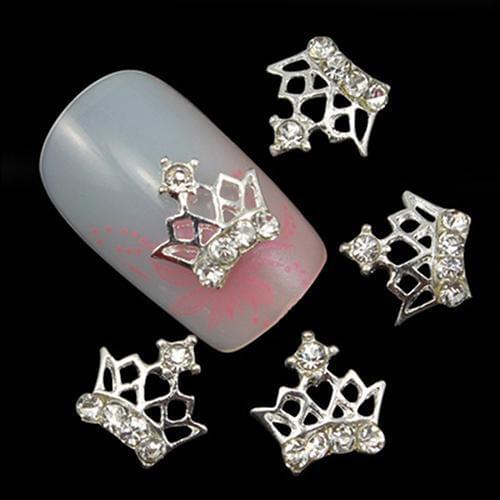 10Pcs Chic 3D Hollow Crown Shape Glitter Rhinestone Nail Art Decorations Studs