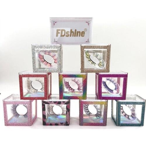 2021 New Arrival Rhinestone Clear Cube Colorful Round Tray For Regular And Dramatic Full Strip Mink Eyelashes