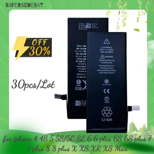 30pc 0 cycle for iphone Battery se 6 s Batteria for iphone 6 6s 7 4 4s 5 5s 5c 6 6s plus 7 8 plus x xr xs max Batterie Wholesale