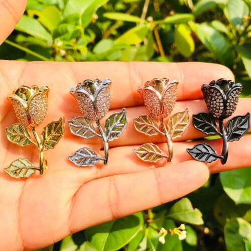 5pcs CZ Pave Rose Necklace Pendant Bling Flower Charms for Women DIY Jewelry Bracelet Keychain Making Accessories New Items